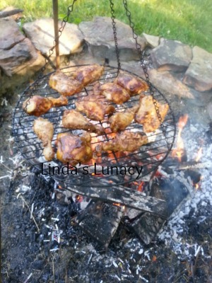 bbq chicken over campfire