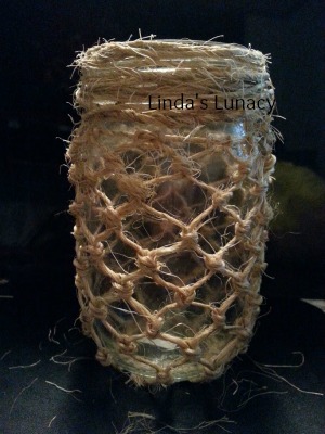 fishnet wrapped mason jar